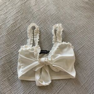 White rib ruffle detail bralet